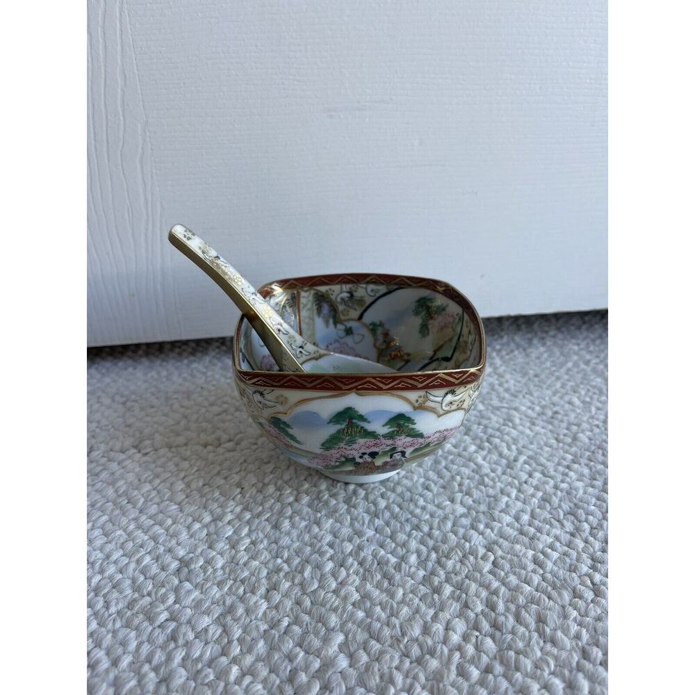 Vintage Japanese Satsuma Bowl and Spoon Set